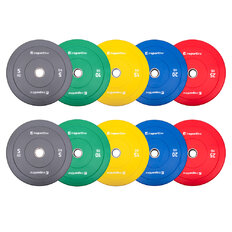 Zestaw 10 obciążeń olimpijskich inSPORTline Bumper Training Plate Go 2x 5-25 kg 50 mm ∙ stalowy rdzeń ∙ powłoka amortyzująca ∙ 150 kg