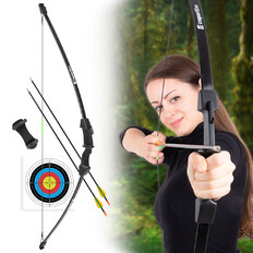 Zestaw łuczniczy inSPORTline Hizza ∙ klasyczny łuk 15 lbs ∙ 2 strzały z włókna szklanego ∙ tarcza 40 cm ∙ ergonomiczny uchwyt