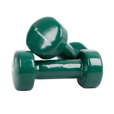 Hantle fitness winylowe inSPORTline Smoothbell 2 x 3 kg ∙ zestaw 2 szt. ∙ kształt sześciokątny ∙ uchwyt 10 cm ∙ winyl ciemnozielony