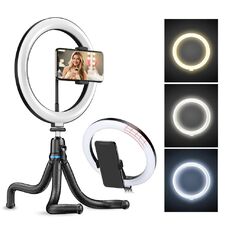 Lampa pierścieniowa LED Apexel ∙ elastyczny statyw ∙ uchwyt na telefon ∙ 3 tryby barwy ∙ 6 poziomów jasności