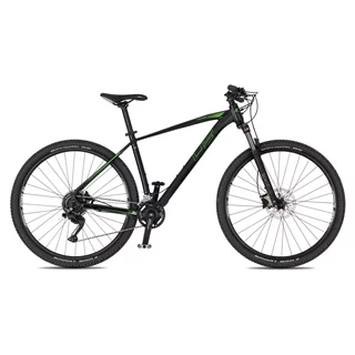 Rower górski 4EVER FRONTBEE 29'' ∙ widelec amortyzowany SR Suntour z blokadą ∙ hamulce tarczowe Shimano ∙ 18 biegów ∙ waga 14 kg - perłowy czarny/zielony
