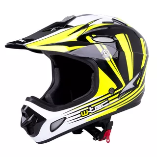 Kask downhillowy W-TEC FS-605 Allride ∙ full face ∙ do roweru i moto ∙ waga 940 g ∙ 13 otworów wentylacyjnych ∙ skorupa ABS ∙ regulowany - Yellow Graphic