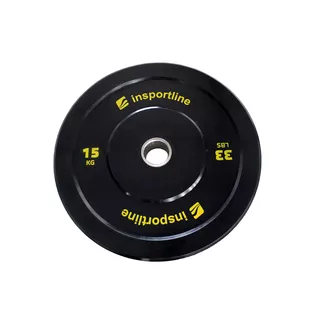 Obciążenie gumowe inSPORTline Bumper Plate Lite 15 kg ∙ żeliwo chromowane ∙ otwór olimpijski 50 mm ∙ odporne na uderzenia ∙ gumowane