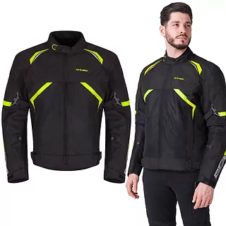 Kurtka motocyklowa W-TEC Timuco ∙ protektory CE level 2 ∙ wodoodporna membrana ∙ wentylacja ∙ odblaski ∙ podszewka mesh - Czarny-fluo