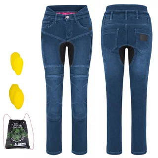Damskie jeansy motocyklowe W-TEC Biterillo Lady ∙ aramid ∙ ochraniacze ∙ wentylacja ud ∙ wysoki stan ∙ elastyczne panele - Niebieski