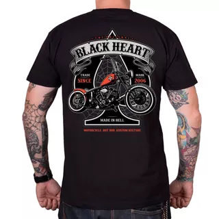 T-shirt Black Heart Orange Chopper ∙ 100% bawełna ∙ krótki rękaw ∙ okrągły dekolt ∙ rebeliancki nadruk moto ∙ dla motocyklistów - Czarny