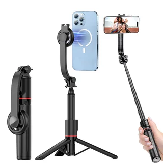 Teleskopowy statyw Apexel MagSafe ∙ selfie stick z pilotem ∙ długość max 104 cm ∙ mocowanie cold shoe ∙ lekki 180 g ∙ aluminiowy
