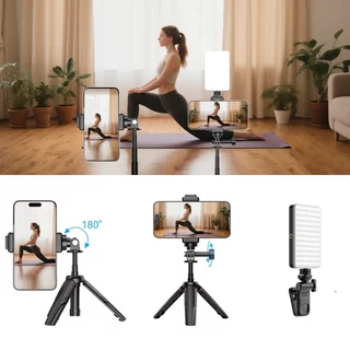 Mini statyw z oświetleniem LED Apexel Mini ∙ regulacja jasności i temperatury 2500-9000K ∙ adapter do kamer sportowych ∙ bateria 3000 mAh ∙ waga 296 g