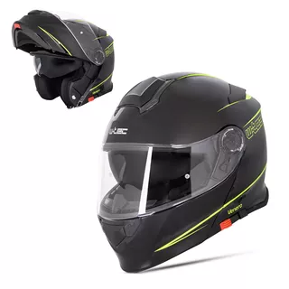 Kask motocyklowy szczękowy z blendą W-TEC Venero - Błyszczący czarno-neonowy żółty