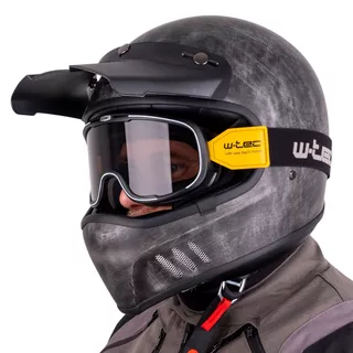 Kask motocyklowy W-TEC Retron z goglami Chesster ∙ vintage motocross ∙ daszek zdejmowany ∙ wentylacja ∙ lekki 1100 g - Zardzewiały Szary