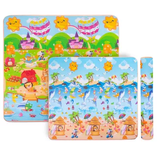 Zwijana mata dziecięca inSPORTline Lhotino 200x180x1,5 cm ∙ dwustronna ∙ pianka EPE ∙ antypoślizgowa ∙ z motywem ∙ bezpieczna EN 71 - Plaża/Gospodarstwo rolne
