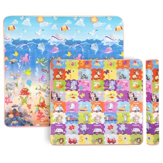 Zwijana mata dziecięca inSPORTline Lhotino 200x180x1,5 cm ∙ dwustronna ∙ pianka EPE ∙ antypoślizgowa ∙ z motywem ∙ bezpieczna EN 71 - Puzzle/Morze