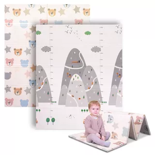 Składana mata dla dziecka inSPORTline Michlino 180x160x1,2 cm ∙ z motywem ∙ pianka XPE ∙ antypoślizgowa ∙ certyfikat EN 71 ∙ torba w zestawie - Góry/Góry Niedźwiedzie
