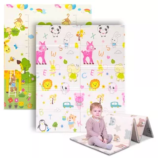 Składana mata dla dziecka inSPORTline Michlino 180x160x1,2 cm ∙ z motywem ∙ pianka XPE ∙ antypoślizgowa ∙ certyfikat EN 71 ∙ torba w zestawie - Zwierzęta abc/Zwierzęta łąka