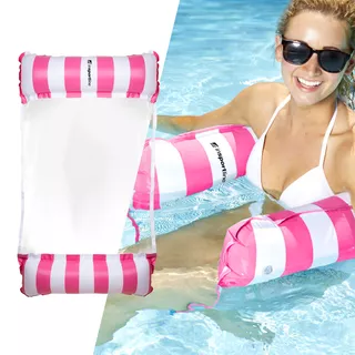Pompowany materac leżak basenowy inSPORTline WaveBed ∙ nośność 90 kg ∙ PVC i siatka ∙ pompka w zestawie ∙ zawory bezpieczeństwa - Różowy