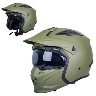 Kask motocyklowy modułowy W-TEC Badalone Army ∙ 3w1 ∙ waga 1250 g ∙ skorupa ABS ∙ blenda przeciwsłoneczna - matowa oliwka