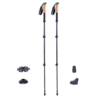 Teleskopowe kijki trekkingowe carbonowe inSPORTline Portello ∙ 3-częściowe składane ∙ regulacja 105-135 cm ∙ uchwyt z korka EVA ∙ grot wolframowy