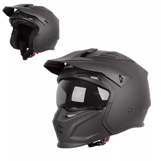 Kask motocyklowy modułowy W-TEC Badalone ∙ 3w1 ∙ zdejmowany daszek ∙ osłona przeciwsłoneczna ∙ kompatybilny z interkomem - Czarny matowy