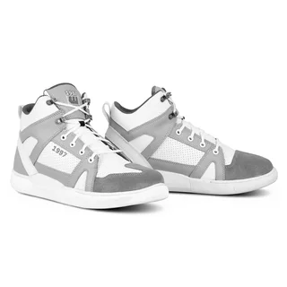 Buty motocyklowe W-TEC Arimes ∙ męskie ∙ wysoka cholewka ∙ ochrona kostek i pięt ∙ idealne na miasto ∙ antypoślizgowe - Biały szary