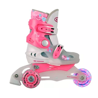 Rolki trójkołowe / wrotki 2w1 WORKER TriGo LED ∙ tryb in-line/tri-skate ∙ kółka z podświetleniem LED ∙ max 60 kg - Różowy