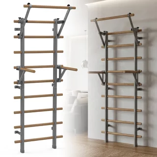 Drabinka gimnastyczna inSPORTline Wootaline 199x80 cm ∙ z drążkiem i poręczami ∙ nośność 150 kg ∙ rama stal/drewno