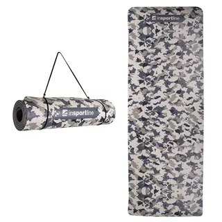 Mata fitness inSPORTline Camu 173×61×0,4 cm ∙ brązowy kamuflaż ∙ z TPE ∙ stabilna i miękka ∙ waga 520 g ∙ do jogi i pilatesu ∙ pasek - Szary kamuflaż