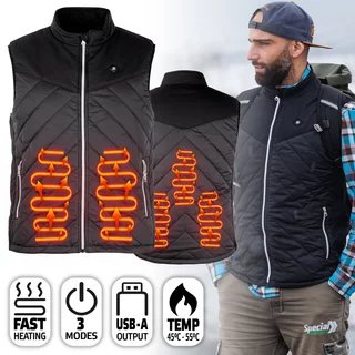 Ogrzewana kamizelka bezrękawnik męski inSPORTline Warmhim ∙ grzanie włóknem węglowym ∙ strefy brzuch/plecy/kręgosłup ∙ powerbank USB