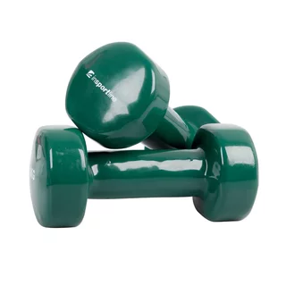 Hantle fitness winylowe inSPORTline Smoothbell 2 x 3 kg ∙ zestaw 2 szt. ∙ kształt sześciokątny ∙ uchwyt 10 cm ∙ winyl ciemnozielony