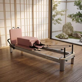 Reformer do pilatesu inSPORTline Oquiler ∙ system sprężynowy ∙ nośność 150 kg ∙ rama aluminiowa ∙ box w zestawie - Różowy