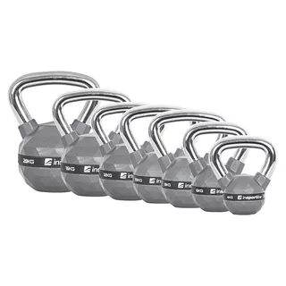 Hantle gumowane inSPORTline Ketlebel PU 2-20 kg ∙ powłoka poliuretanowa ∙ chromowany uchwyt ∙ płaska podstawa
