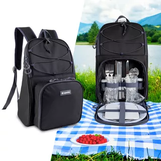Plecak piknikowy termoizolacyjny inSPORTline Svapet ∙ zestaw dla 2 osób ∙ komora 8 l ∙ waga 1,1 kg ∙ nośność 20 kg ∙ sztućce ∙ dodatkowe akcesoria