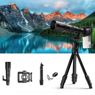 Teleobiektyw do smartfona Apexel ∙ 50x zoom optyczny ∙ adapter do statywu ∙ pilot zdalnego sterowania ∙ kompatybilny z iOS/Android ∙ konstrukcja aluminium/ABS