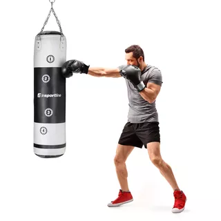 Worek bokserski treningowy inSPORTline Robkin 35x120cm ∙ waga 33 kg ∙ skóra syntetyczna ∙ z łańcuchami - Czarno-biały