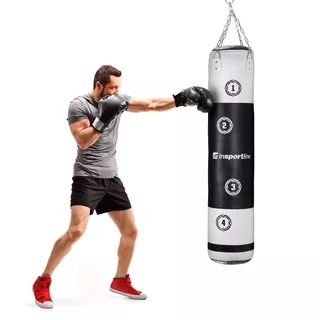 Worek bokserski treningowy inSPORTline Robkin 35x150cm ∙ waga 40 kg ∙ skóra syntetyczna ∙ z łańcuchami - Czarno-biały
