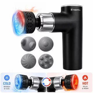 Pistolet do masażu z grzaniem i chłodzeniem inSPORTline ChillFrost ∙ 1800 mAh ∙ 1600-2800 obr./min ∙ 8 poziomów ∙ 4 głowice