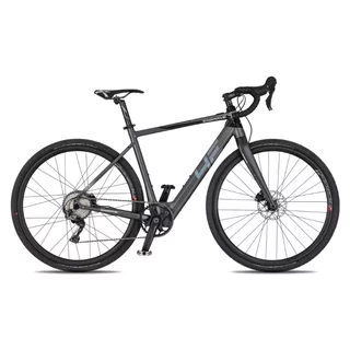 Rower elektryczny gravelowy 4EVER ENGRAVE PRO ∙ osprzęt Shimano GRX ∙ lekka waga 15,3 kg ∙ zasięg do 80 km ∙ karbonowy widelec ∙ gravel - tytan/hologram