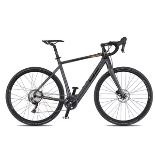 Rower elektryczny gravelowy 4EVER ENGRAVE PRO ∙ osprzęt Shimano GRX ∙ lekka waga 15,3 kg ∙ zasięg do 80 km ∙ karbonowy widelec ∙ gravel - tytan/metal złoto