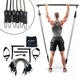 Zestaw treningowy inSPORTline Ancairo: drążek + ekspandery ∙ regulowany opór do 109,2 kg ∙ z kotwą do drzwi