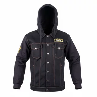 Kurtka motocyklowa W-TEC Black Heart Reeftor ∙ jeansowa ∙ kieszenie na ochraniacze pleców ∙ odpinany kaptur ∙ podszewka ∙ dresowe rękawy - Czarny