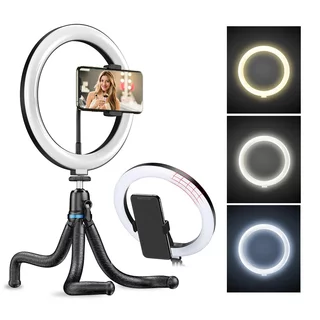 Lampa pierścieniowa LED Apexel ∙ elastyczny statyw ∙ uchwyt na telefon ∙ 3 tryby barwy ∙ 6 poziomów jasności