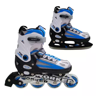 Regulowane rolki / łyżwy 2w1 Worker Nolan ∙ gumowe koła ∙ konstrukcja uniwersalna ∙ MicroLock ∙ ComfortFit - Niebieski