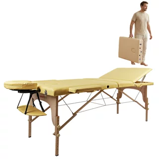 Stół do masażu inSPORTline Japane ∙ składany drewniany ∙ regulacja wysokości 60–85 cm ∙ nośność 250 kg - Złoty
