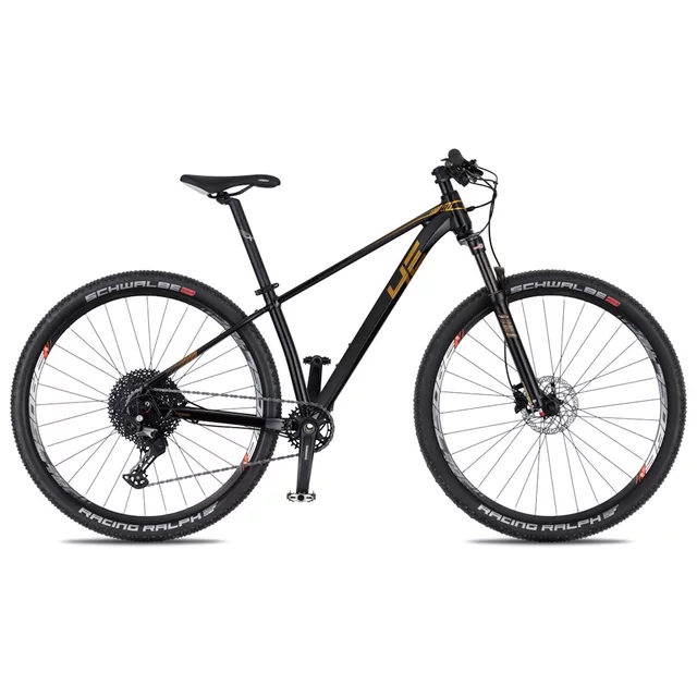 Młodzieżowy rower górski 4EVER Dark Sport 29" 8.0 ∙ napęd shimano deore ∙ widelec sr suntour air ∙ hamulce hydrauliczne - błyszczący czarny / brązowy - błyszczący czarny / brązowy