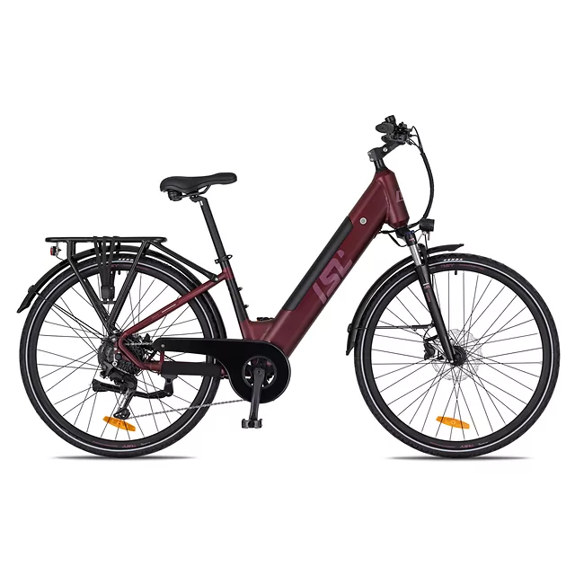 Miejski rower elektryczny inSPORTline ISL Eclion 648 Wh 28" - model 2026 ∙ bateria 648 Wh ∙ zasięg do 120 km ∙ amortyzowany widelec ∙ nośność 120 kg - Deep Coffee - Aksamitna czerwień