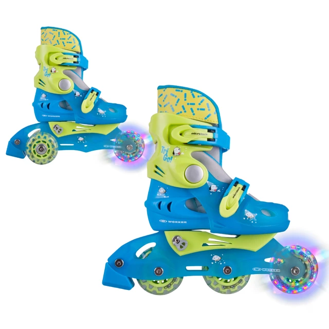 Rolki trójkołowe / wrotki 2w1 WORKER TriGo LED ∙ tryb in-line/tri-skate ∙ kółka z podświetleniem LED ∙ max 60 kg - Niebieski - Niebieski