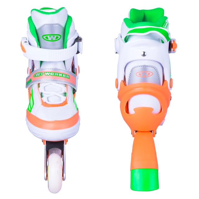 Regulowane rolki uniwersalne Worker Nubila ∙ ABEC 5 Carbon ∙ aluminiowa rama ∙ MicroLock ∙ Comfort Fit - Pomarańczowo-zielono-biały