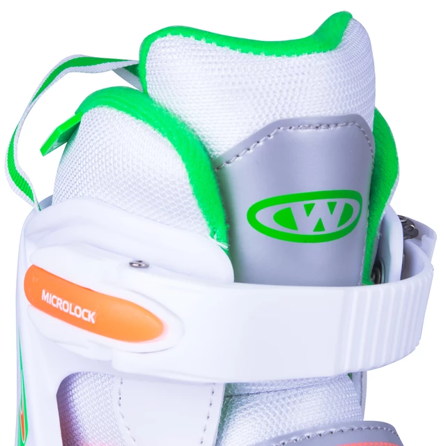 Regulowane rolki uniwersalne Worker Nubila ∙ ABEC 5 Carbon ∙ aluminiowa rama ∙ MicroLock ∙ Comfort Fit - Pomarańczowo-zielono-biały