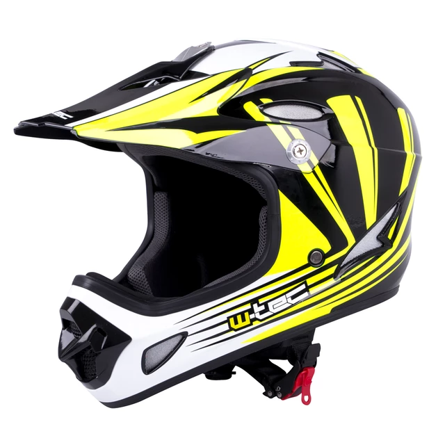 Kask downhillowy W-TEC FS-605 Allride ∙ full face ∙ do roweru i moto ∙ waga 940 g ∙ 13 otworów wentylacyjnych ∙ skorupa ABS ∙ regulowany - Cartoon - Yellow Graphic