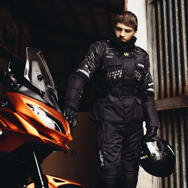 Męskie spodnie motocyklowe W-TEC Rusnac - Czarno-zielony