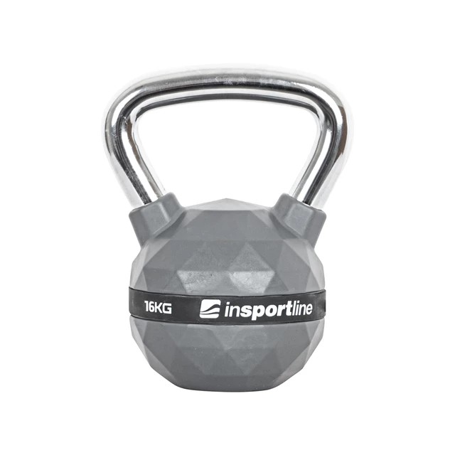 Hantle gumowane inSPORTline Ketlebel PU 2-20 kg ∙ powłoka poliuretanowa ∙ chromowany uchwyt ∙ płaska podstawa